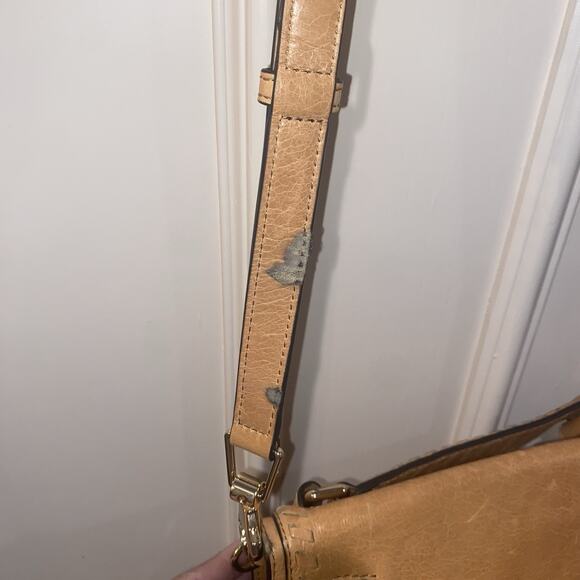 REBECCA MINKOFF Whipstitch Leather Saddle Crossbody Shoulder Bag Flap Brown Tan - Picture 11 of 16